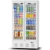 ECEVT 41.4''W White Commercial Refrigerators, 30.5 Cu.Ft 2 Glass Door Commercial Beverage Refrigerators Upright Display Coole