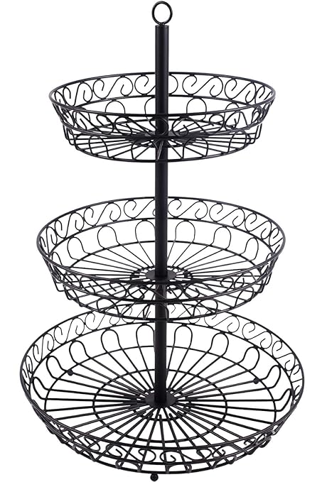 Chefarone Obst Etagere - Obstschale Metall für mehr Platz auf der Arbeitsplatte - dekorativer Obstkorb schwarz - Etageren mit