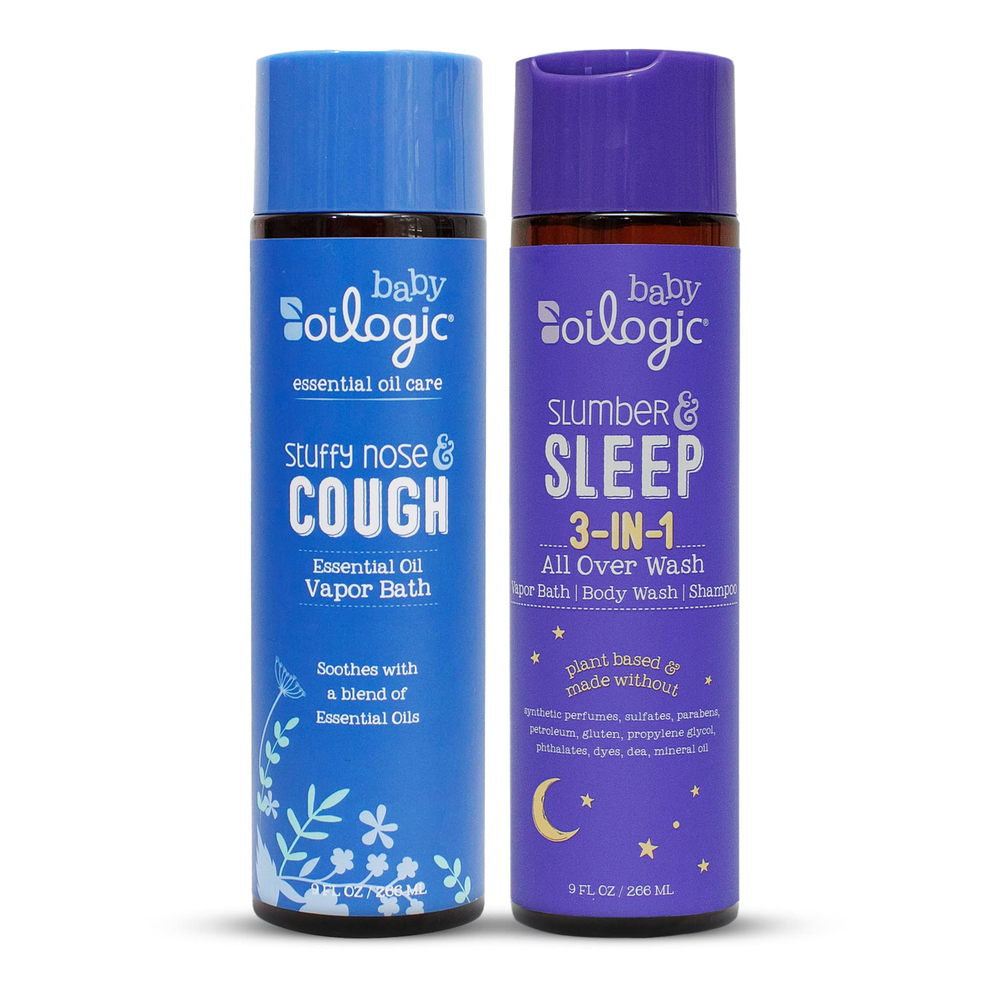 Oilogic Bath Baby Essentials (Slumber & Sleep, Stuffy Nose & Cough) - Gentle Baby All-Over Wash with Essential Oils to Soothe, Calm & Comfort - Pediatrician-Tested & Safe for Babies & Toddlers