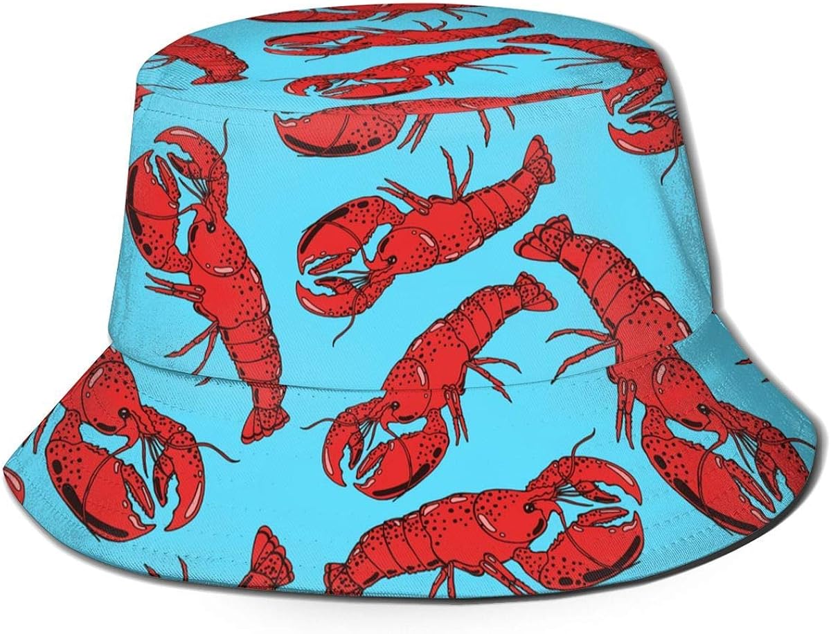tyui7 Red Cooked Boiled Lobster Bucket Hat Packable Summer Beach Sun
