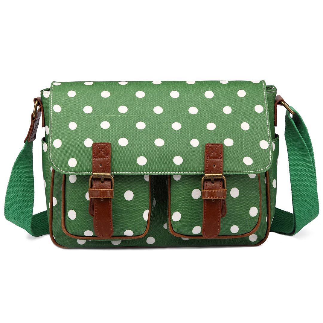 Miss Lulu Women Handbags Oilcloth School Printing Cross Body Satchel Shoulder Hand Cross Body Messenger Bags (Dot Green)