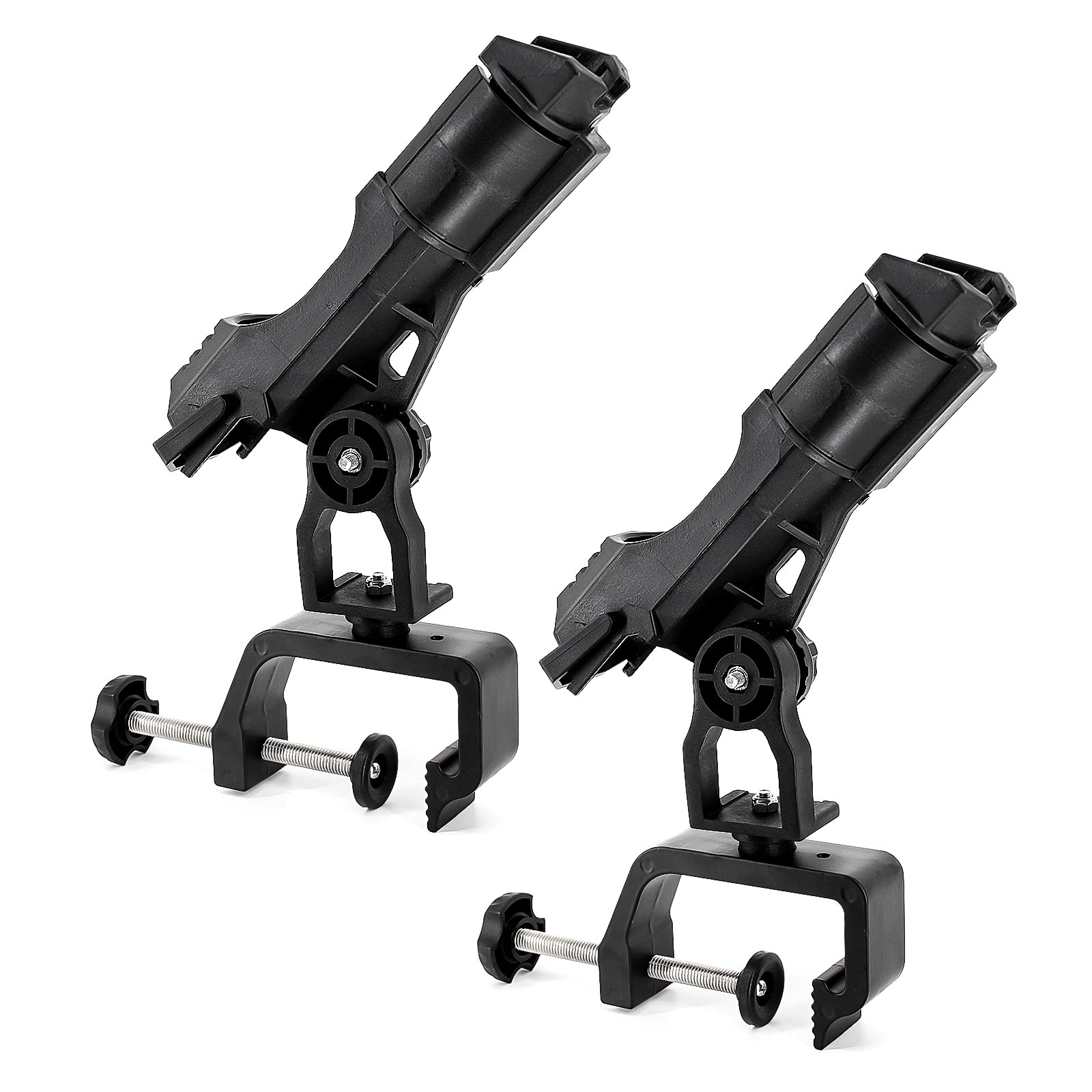 byhsports 2 Pack Fishing Boat Rods Holder, Fishing Pole Rod Racks with 360 Degree Adjustable Large Clamp Opening, for Boat, Kayaks