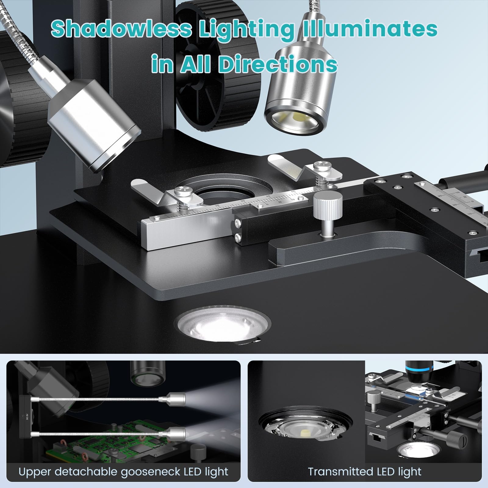 LINKMICRO LM266S 5 Lens HDMI Digital Microscope 5000X for Adults, Lab Biological Microscope with Screen for Slides, Mechanical X-Y Stage, UHD 2160P Video, 7