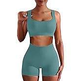 Workout Sets for Women Two Piece Sets for Women Summer Seamless Ribbed High Waist Leggings with Sports Bra Gym Sets