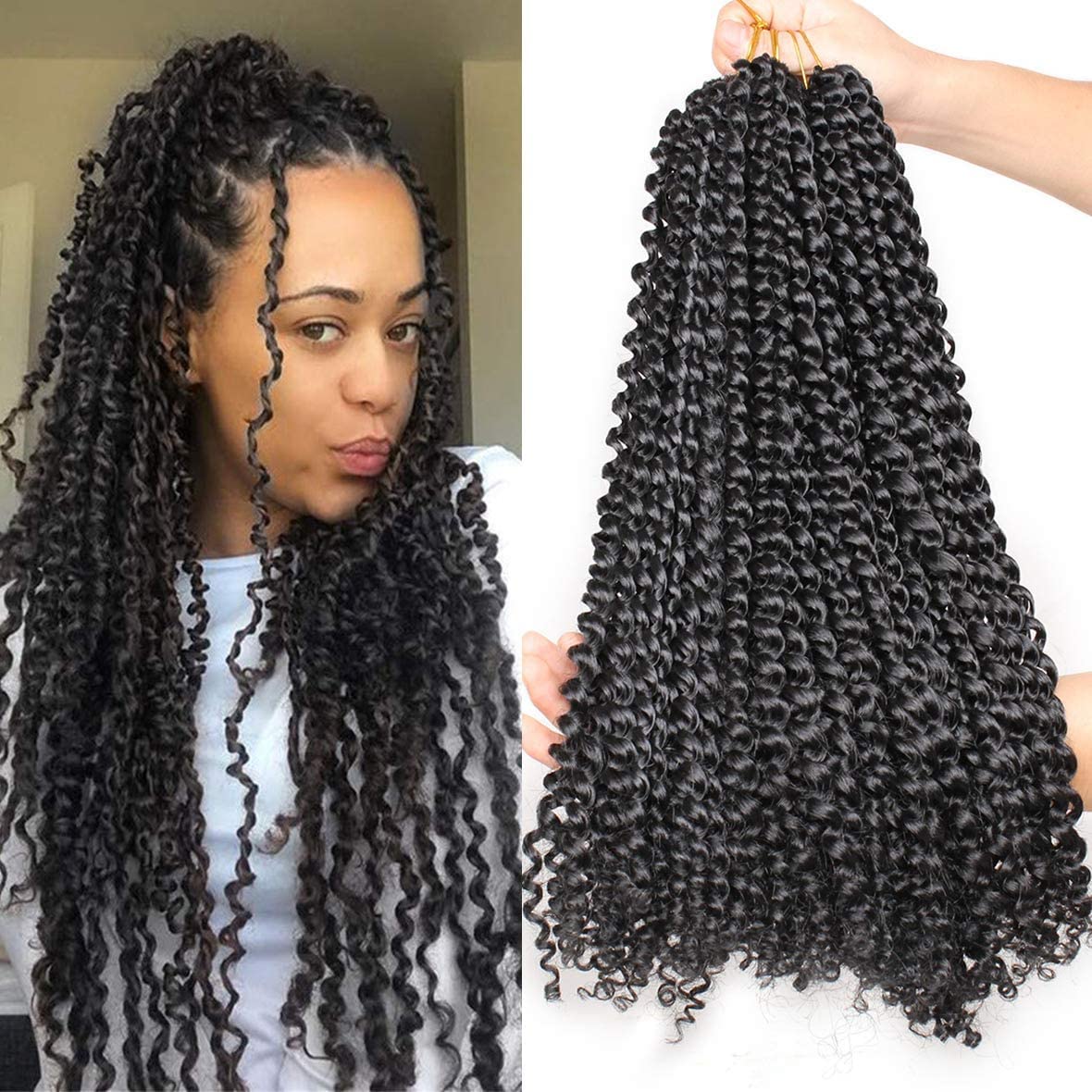 Leeven Leeven 2 Packs Passion Twist Braiding Hair for Butterfly Locs Natural Black Water Wave Crochet Passion Twist Hair for Black Women 18 Inch Long Bohemian Braids Synthetic Crochet Hair 1B#
