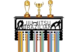 CREATCABIN Brazilian Jiu Jitsu Medal Hanger Display Trophy Shelf BJJ UFC Medal Holder with Shelf Stand Sports 4 Rows Metal Hanging Wall Mount Frame Hold 70+ Medals for Ribbon Medals Rack 15.7x7.9Inch