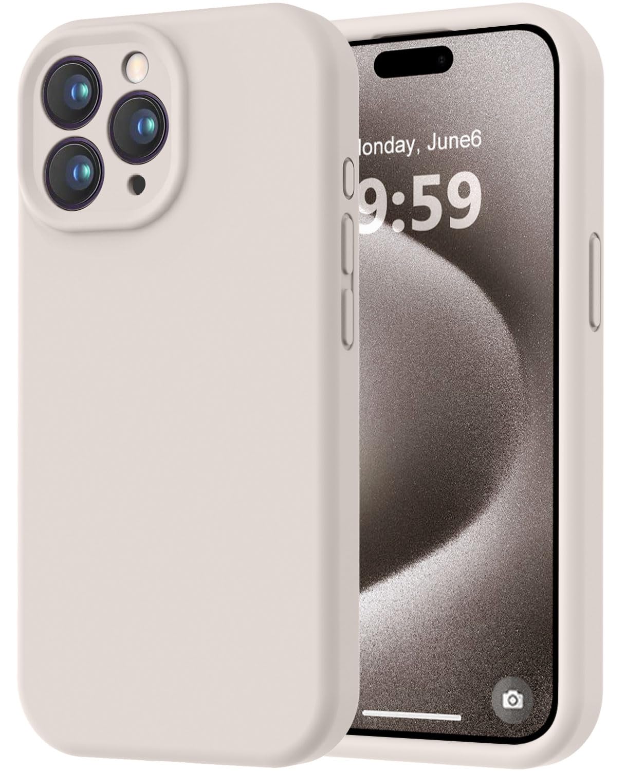 Photo 1 of LOVE 3000 Designed for iPhone 15 Pro Max Case, Premium Silicone with [Soft Anti-Scratch Microfiber Lining] Shockproof Protective Phone Case for Men Women Girls 6.7", Stone