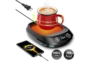 KKSEVENS Coffee Mug Warmer,70W Coffee Warmer with 3 Charging Ports(2 Type C and 1 USB),Gravity/Auto Shut Off/Timing Function/3-Temps Settings,Electric USB Beverage Warmer for Keep Drinks Hot
