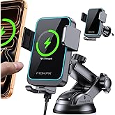 MOKPR Wireless Car Charger, Auto Clamping Car Charger Dash Windshield Air Vent Phone Holder Compatible with iPhone 17 16 15 14/13/13 Pro/12 pro/12/11/X/8, Samsung S24/S23/S22