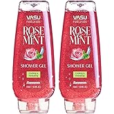 Vasu Naturals Shower Gel Body Wash for Men Women, Pack of 2-8.45 fl oz Each, Deep Cleansing & Hydrating Formula for Smooth, Refreshing, Nourished Skin, Paraben and Sulfate Free (Rose & Mint)