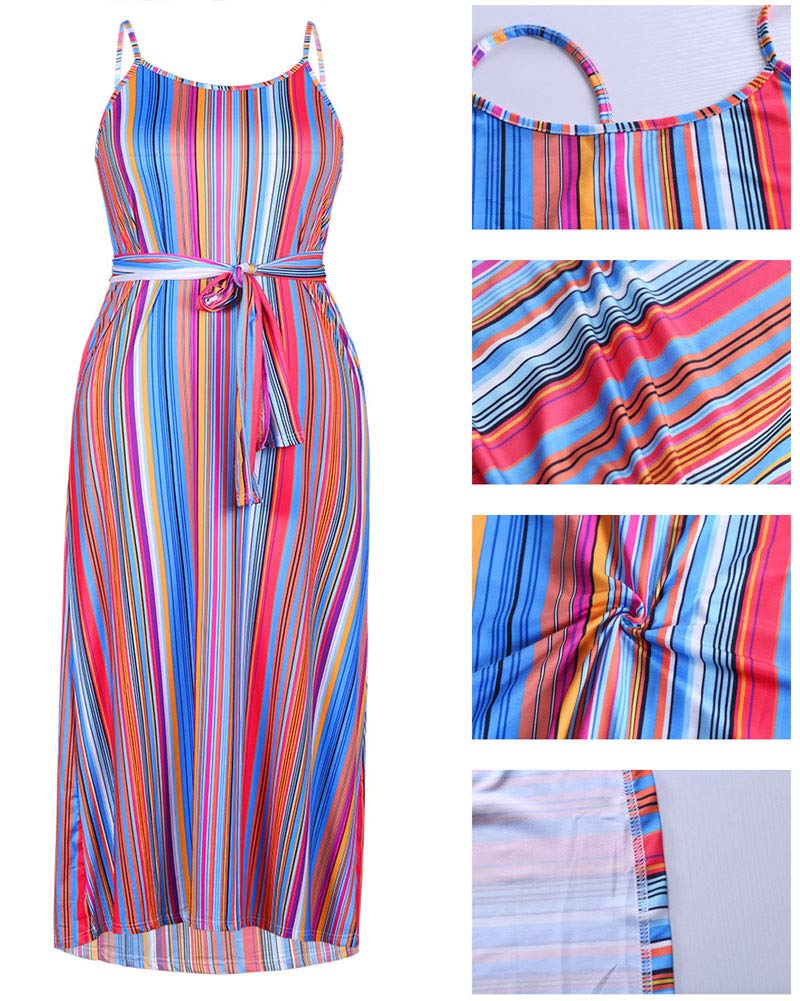 Ophestin Womens Plus Size Maxi Dresses - Spaghetti Straps Causal Summer Dress with Pockets