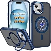 KETGII i Phone 14 Plus Case, for iPhone 15 Plus Case, Compatible with MagSafe Wireless Charging, Heavy Duty, Shockproof, Adjustable Kickstand, Slim Matte Anti-Fingerprint Blue.