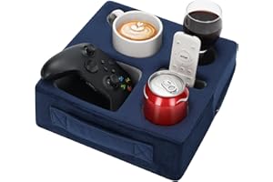 STBoo Couch Cup Holder Pillow - Sofa Drink Cup Holder Cozy Buddy | Bed Caddy Organizer Holds Remote, Snacks, Phones | Waterproof Anti-Spill Sofa Beverage Tray for Car, Pack, Beach, RV, Boat (Navy)