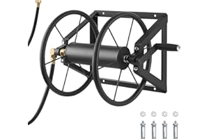 VEVOR Wall Mounted Garden Hose Reel, Holds 200 ft 5/8-inch Manual Water Hose Winder, Heavy-Duty Steel, Outdoor Reel with Brass Fitting & 5ft Leader Hose, Space Saving, for Yard Lawn Garage