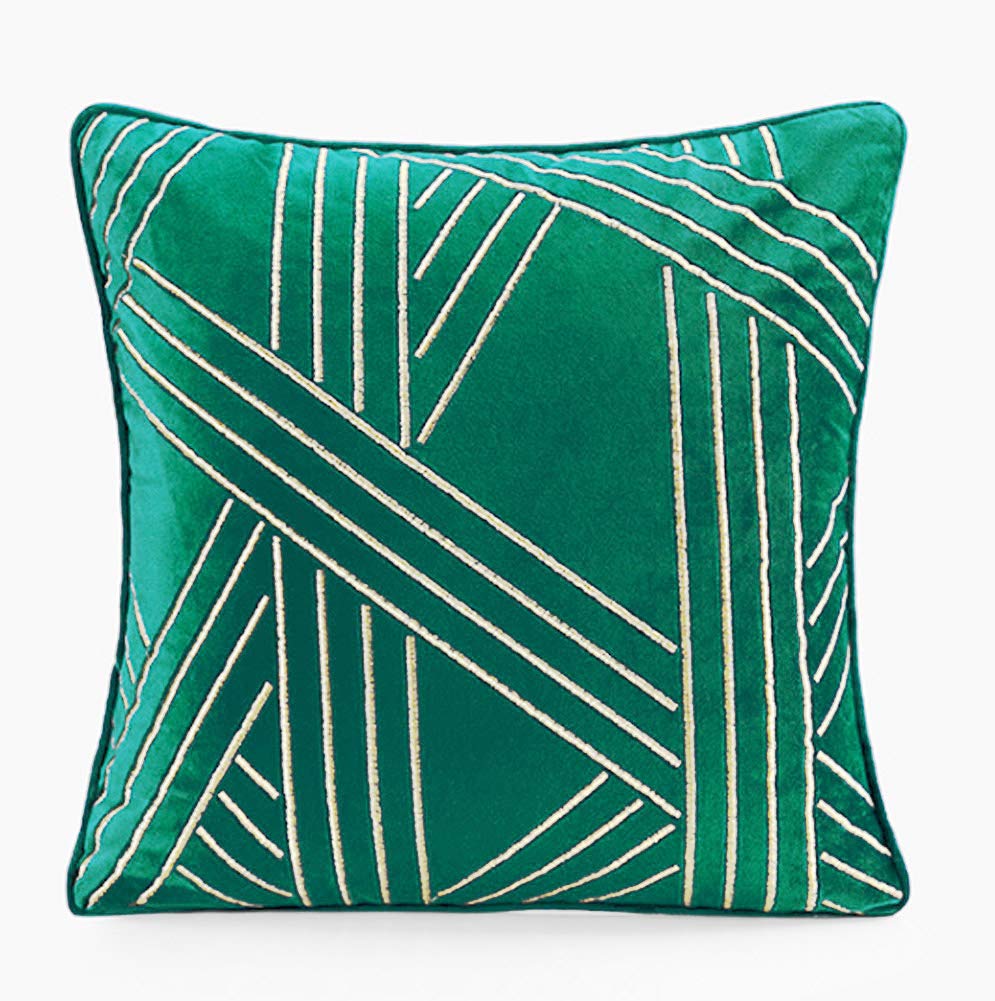 ZUODU Green Velvet Cushion Cover Embroidery Geometry Cushion Cover