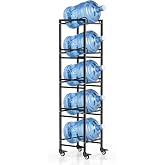 5 Gallon Water Jug Holder with 4 Locking Casters, 5-Tiers Water Jug Stand | Water Jug Holder With Movable Casters, Space Saving 5 Gallon Water Jug Stand, Water Gallon Holder For Kitchen, Office