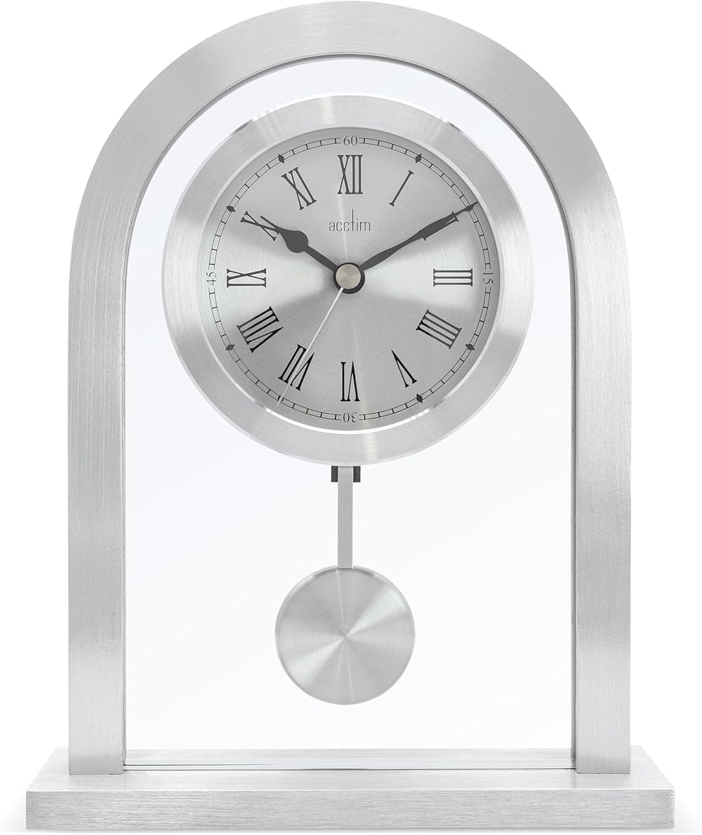 Acctim Bathgate Glass Pendulum Mantel Clock Silver