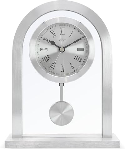 Acctim Bathgate Glass Pendulum Mantel Clock Silver