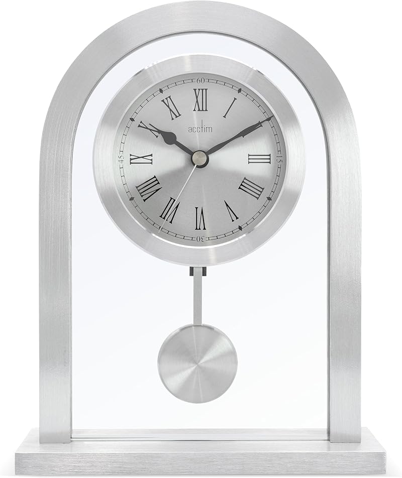 Acctim Bathgate Glass Pendulum Mantel Clock Silver