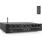 Pyle Home Audio Amplifier with Bluetooth - 6 Channel 600 Watt Peak Power, Karaoke with Echo, 2 Mic Input with Talkover, Headphone In, USB A MP3 Player with SD Reader - Home, Commercial, Worship