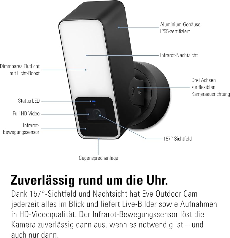 Outdoor Cam (Apple Home) 2er-Pack – Smarte Außenkamera mit Flutlicht