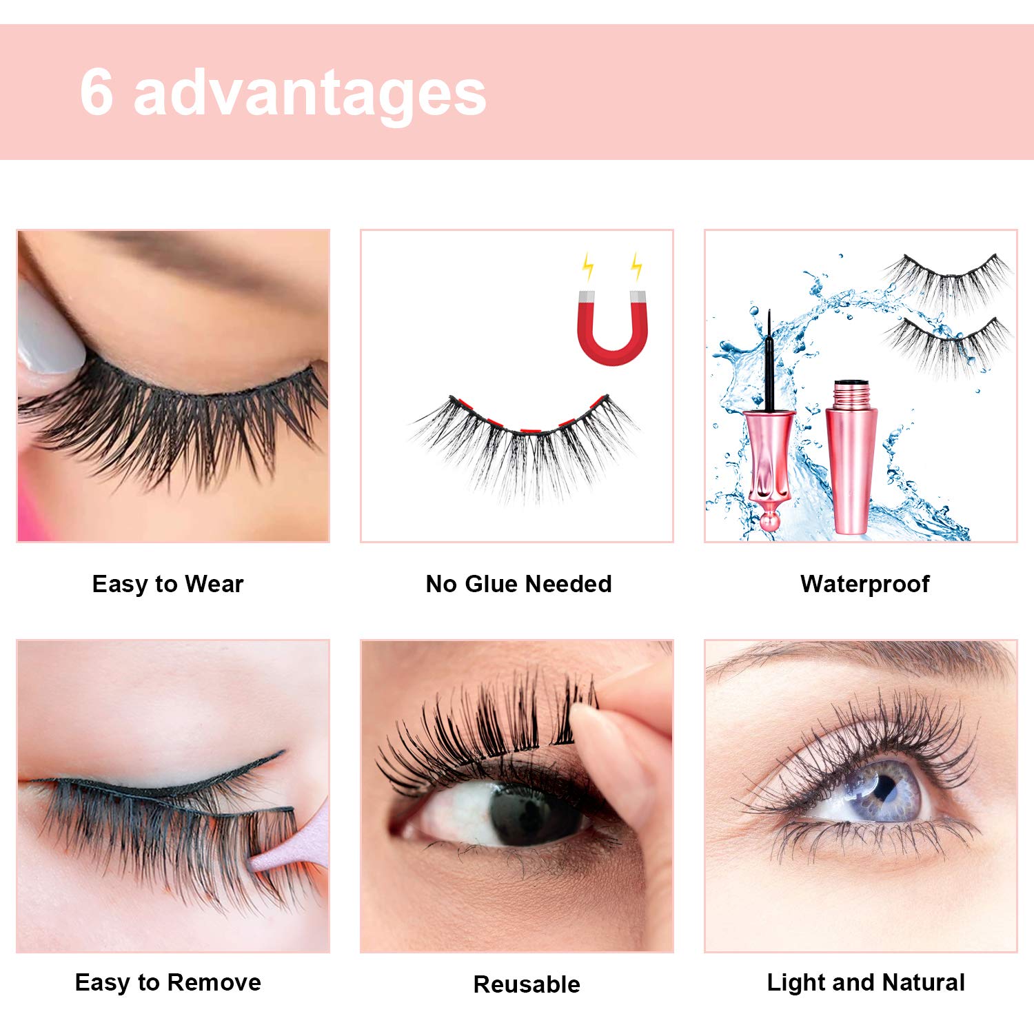 [5 Pairs] Magnetic Eyelashes and Eyeliner Kit, Lanvier Reusable 3D Magnetic False Lashes Extension No Glue Needed - Black : Beauty
