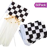50 Pack Black & White Checkered Racing Flags - Hand Held Stick Flags For Parties & Events - View #2