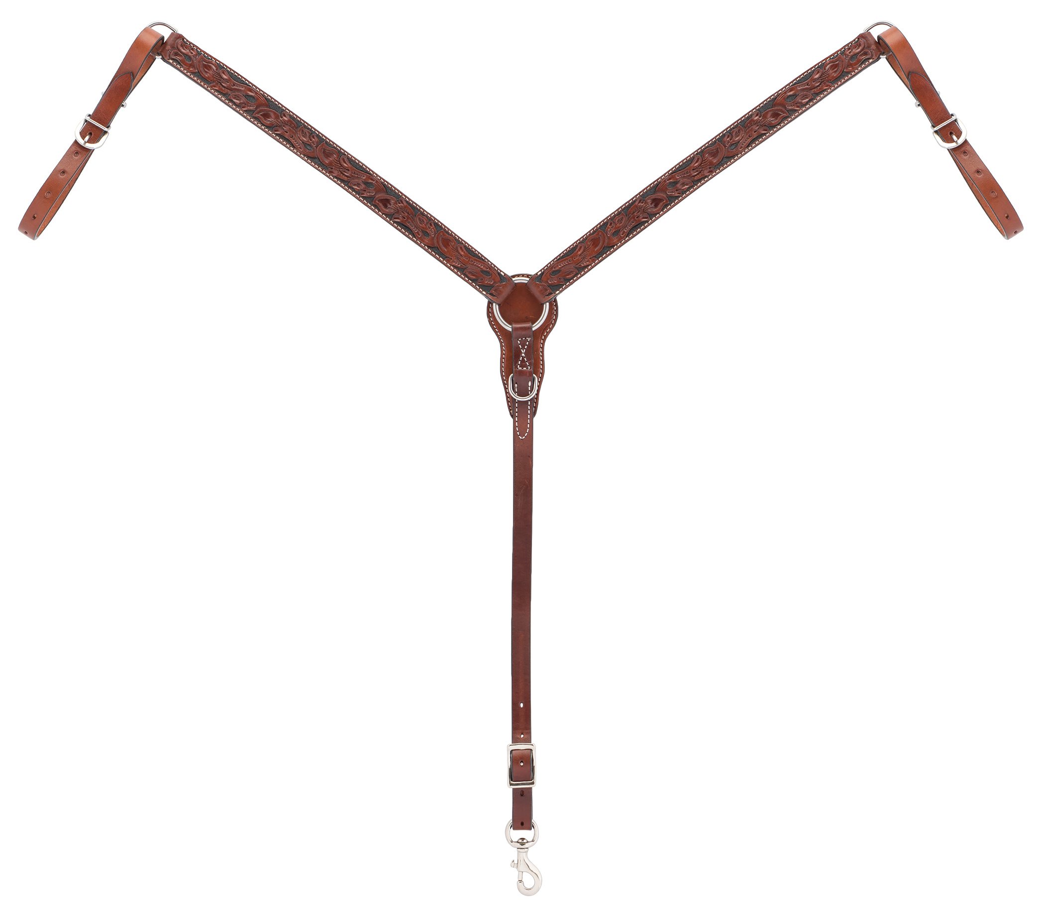 Turquoise Cross Floral Carved Straight Breast Collar Chestnut, 1.25