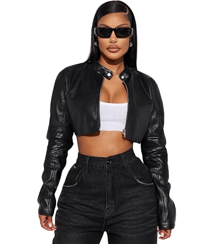 Amazon.com: Women Y2K Cropped Leather Jacket Sexy Korean Zipper
