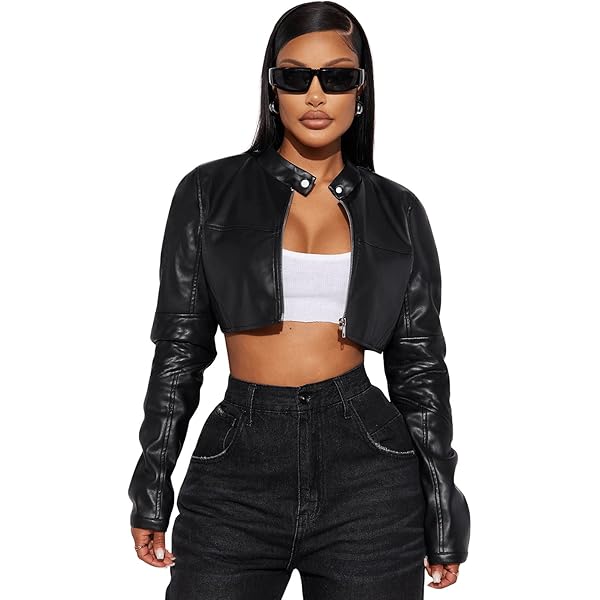Amazon.com: Women Y2K Cropped Leather Jacket Sexy Korean Zipper
