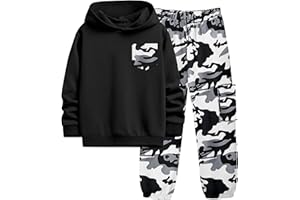 KANGKANG Boys Clothes Two Piece Long Sleeve Hooded Sweatshirt Top Camouflage Sweatpants Fall Outfits Winter Clothes Set 6-16Y