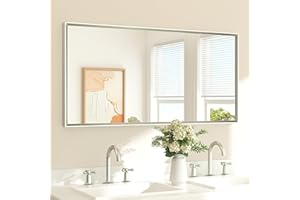 TETOTE 48 x 24 Brushed Nickel Mirror Metal Beveled Rectangle Bathroom Vanity Mirror for Over Sink, Tempered Glass, Vanity Bat