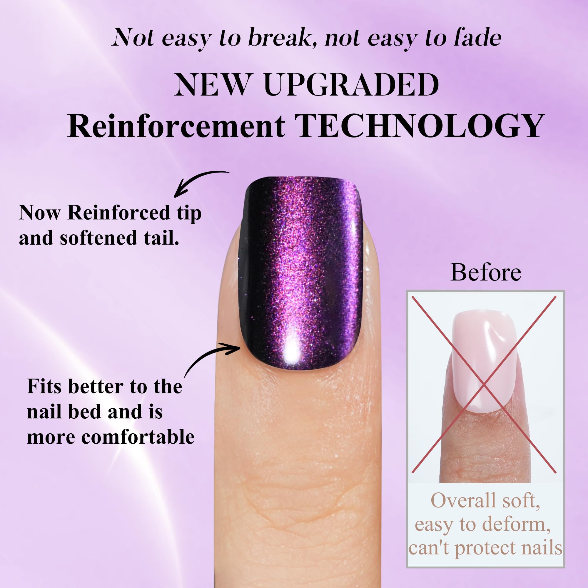 Cat Eye Press on Nails Short, Jofay Fashion Stylish Purple Square Press on Nails, Soft Gel Fake Nails, Reusable & Natural Acrylic False Nails, Stick on Nails for Women Gift, Glue on Nails Kit 32 Pcs - Image 4