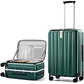 Hanke 24 Inch Checked Luggage Front Opening Rolling Suitcase Hard Sided Luggage with Spinner Wheels Travel Luggagefor Woman Men.(Dark Green)