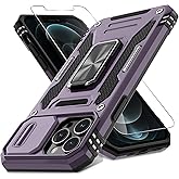 DEERLAMN Case for iPhone 13 Pro Max with Slide Camera Cover+Screen Protector(1 Pack),Rotated Ring Kickstand Military Grade Shockproof Protective Cover 6.7 Inch-Deep Purple