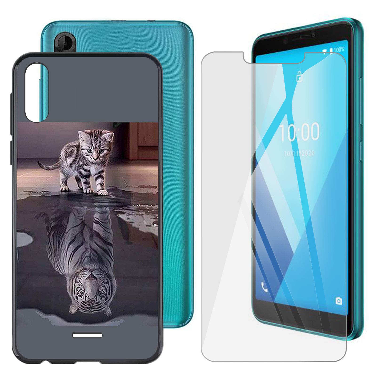 JIENI Case for Wiko Y51 (5.45 inches) + Tempered Glass Screen Protector, Soft Silicone Mobile Phone Case, Anti-Scratch Mobile Phone Case, Black TPU Cover + Tempered Glass Reflection