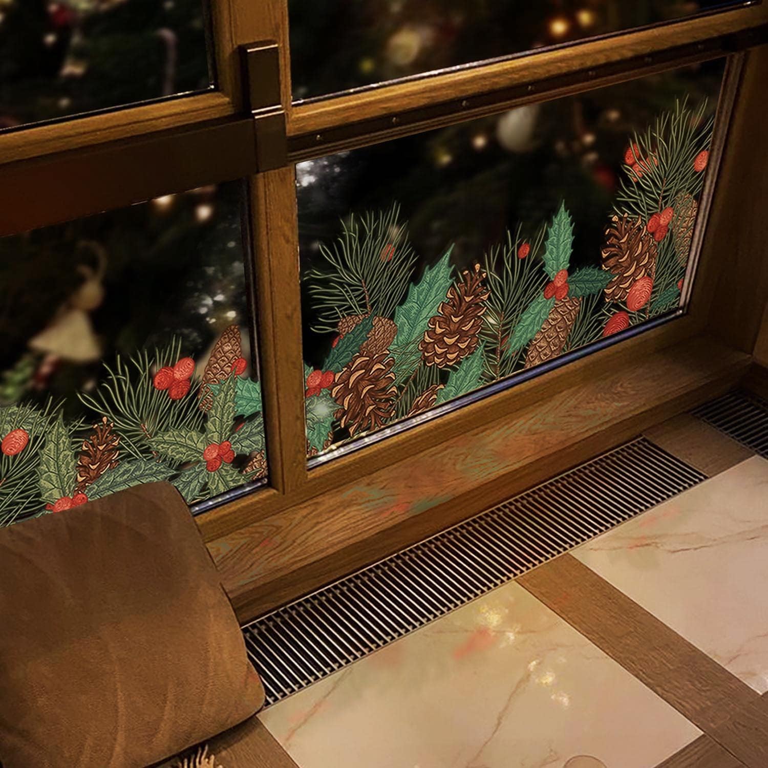 Neukids Christmas Window Clings Pine Cones Pine Needles, red Christmas Decorations Christmas Window Stickers Large, Xmas Window Decals for Glass Window Stickers Christmas Scene