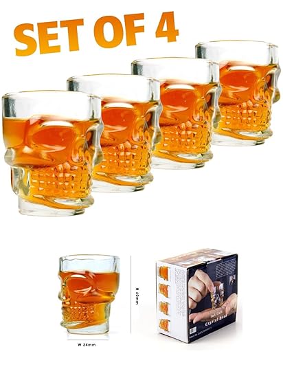Packnbuy Set of 4 Crystal Skull Head Shaped Shot Glasses for Vodka Coke Whiskey Cup Home Bar Drink