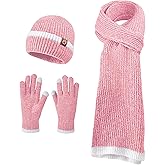 Beanie Hats for Women Beanie Hats Scarf Touchscreen Gloves Set Warm Knit Thick Fleece Lined Skull Cap Gifts for Women