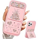 LISEVO Camera Cvoer Stand Case for iPhone 16 Pro Max Case 6.9 - Women Mujer Girl Girly Unique Cute Aesthetic PU Leather Folio Folded Flipped Holder with Magnetic Closure, Castle Flower Firework