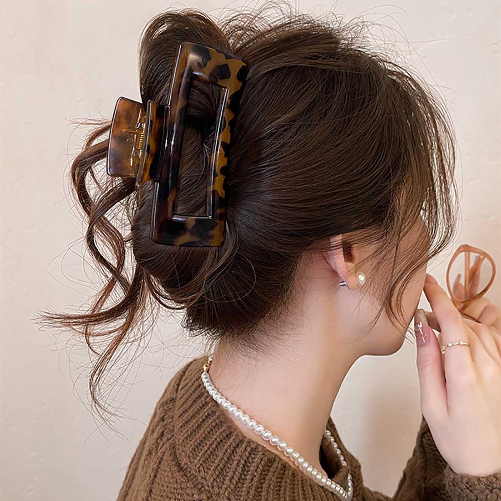 Inateannal Large Square Tortoise Hair Claw Clips - Brown Matte, Strong Hold for Thick Hair, Nonslip Leopard Plastic Accessories