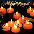 Litake Halloween Pumpkin Lights, LED 12 Pack Flickering Jack-O'-Lantern Tea Lights, Battery Operated Pumpkin Candles Light for Fall Festival Halloween Night Party Decor