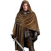 JPXH Medieval Hooded Cloak Renaissance Cape for Men and Women Halloween Party Cosplay Costume