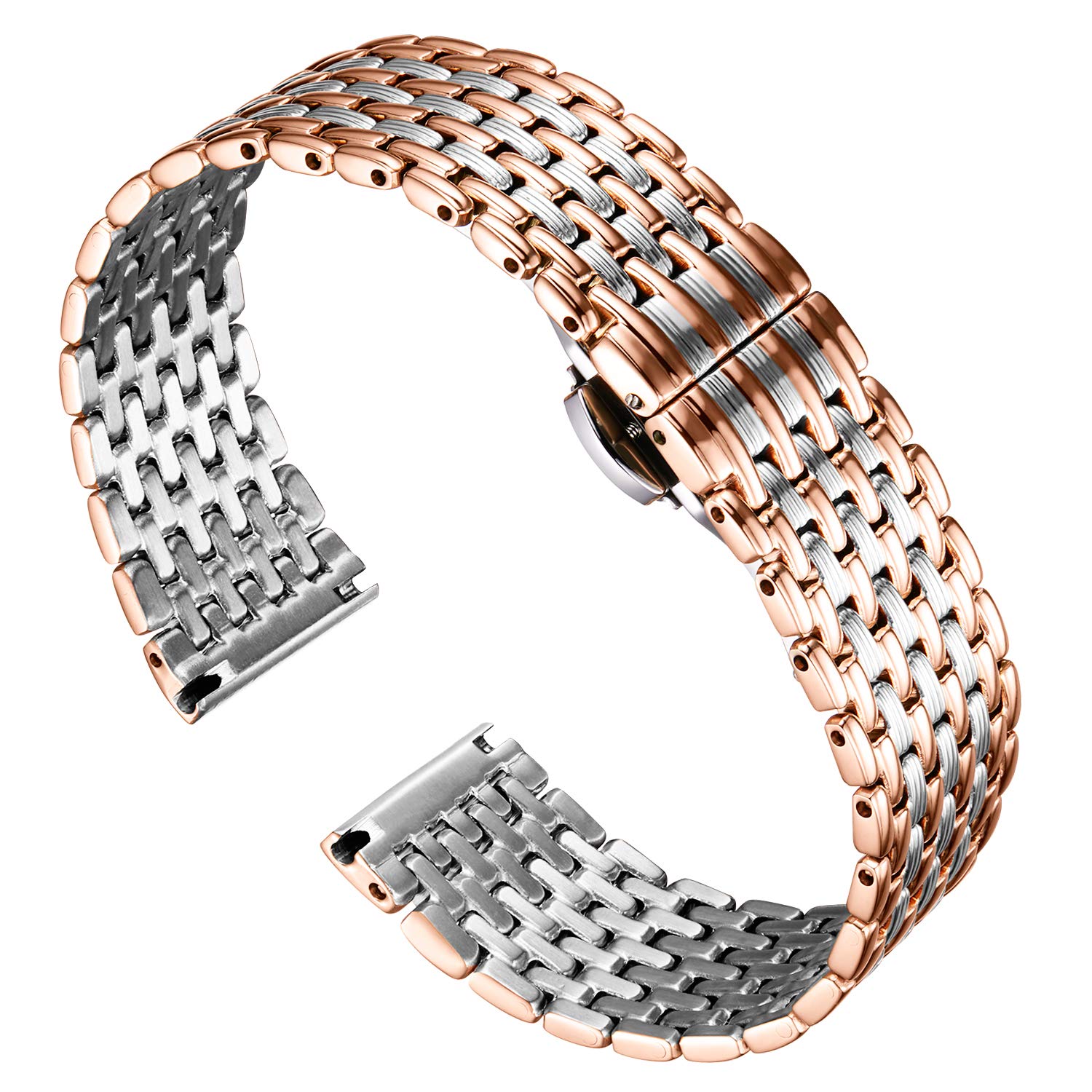 BINLUNUltra Thin Mesh Stainless Steel Watch Band Light Metal Watch Strap Polished Watch Bracelets Replacement 12mm/14mm/16mm/18mm/20mm/22mm for Men Women with Butterfly Buckle