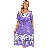 udforsk House Dresses for Women with Pockets Moo Moo Nightgown Short Sleeve Mumu Dress Lounge Dress S-5XL