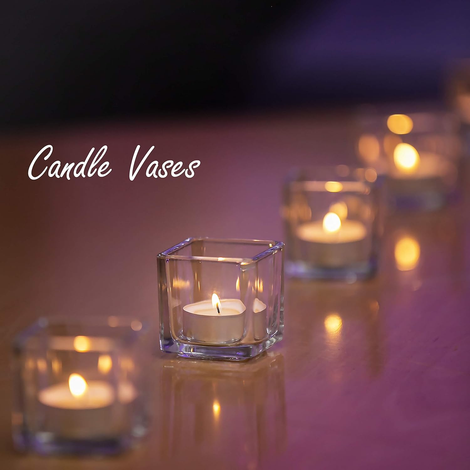 CYS Excel Glass Votive Candle Holders Bulk 12 pcs 2.5" Cube | Tealight Candle Holder Sets | Clear Glass Wedding Centerpieces: Kitchen & Dining