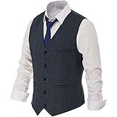 PJ PAUL JONES Men's Herringbone Tweed Suit Vest Casual Wool Blend Waistcoat