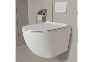 MEJE Wall Hung Toilet Bowl including Soft Close Seat,Dual Flush,Glossy White (Seat Included)