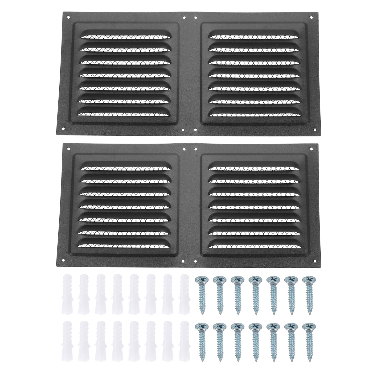 PATIKIL 12"x6" Stainless Steel Gable Vent, 2pcs Exterior Wall Outlet Vent Cover HVAC Air Grille Louvered Screen Mesh for Kitchen Bathroom Ventilation, Black