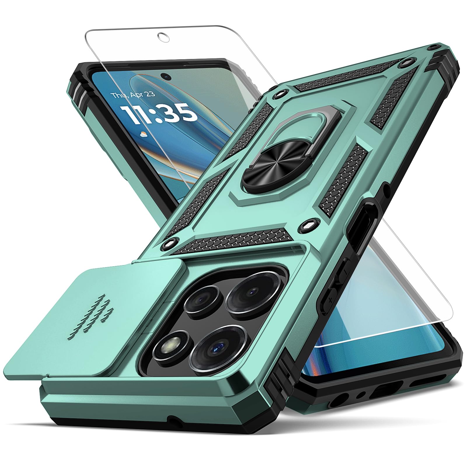 YZOK for Moto G Power 5G 2025 Case,with Camera Lens Cover HD Screen Protector,[Military Grade] Car Mount Kickstand Shockproof Protective Case for Motorola G Power 5G 2025, Dark Green